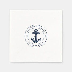 Aangepaste nautische marine blauw anker boot naam servet