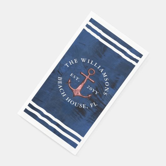 Aangepaste nautische marine blauw wit rose goud an servet (Hoek)