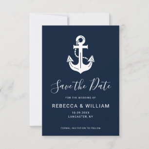 Aangepaste nautische Navy Blue Anker Trouw Save The Date