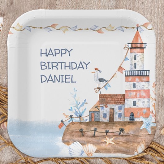Aangepaste nautische vuurtoren papieren bordje
