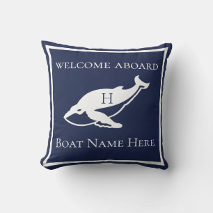 Aangepaste nautische witte marine blauwe walvis ou buitenkussen