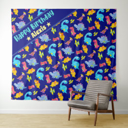 Aangepaste Navy Blauwe Kleurrijke Dinosaurus Thema Wandkleed