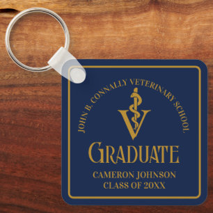 Aangepaste Navy Blue Gold Veterinaire School Afstu Sleutelhanger