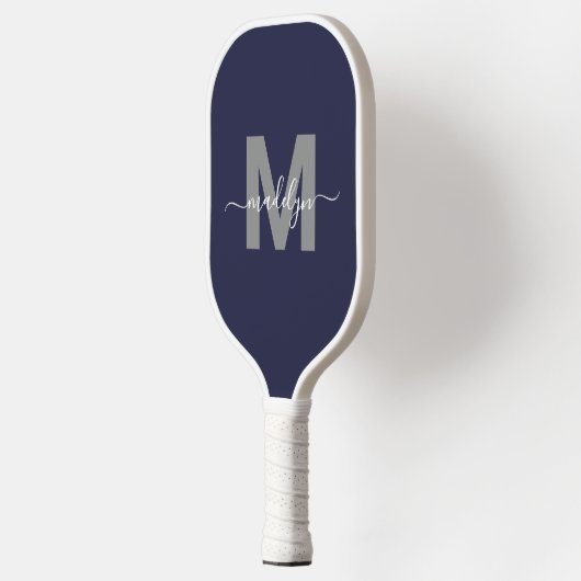 Aangepaste Navy Blue Script Naam Monogram Pickleball Paddle (Links)
