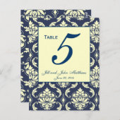 Aangepaste Navy Damask Trouwtafel nummer 2 Briefkaart (Voorkant / Achterkant)