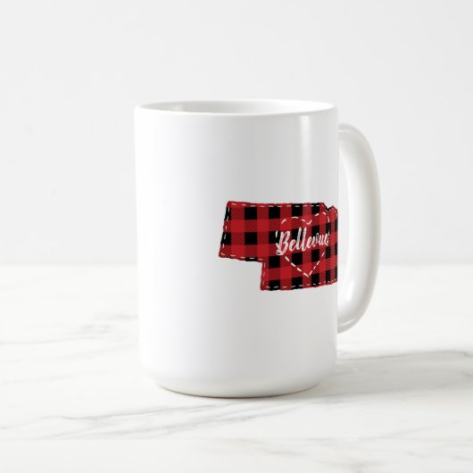 Aangepaste Nebraska Home State Buffel Plaid Kerstm Koffiemok (Voorkant rechts)