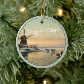Aangepaste Nederlandse Winter Wonderland Landschap Keramisch Ornament