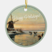 Aangepaste Nederlandse Winter Wonderland Landschap Keramisch Ornament (Voorkant)