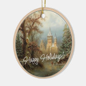 Aangepaste Nederlandse Winter Wonderland Landschap Keramisch Ornament (Links)