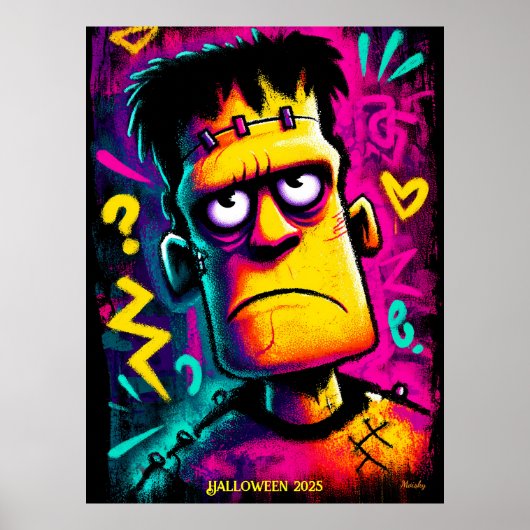 Aangepaste Neon Frankenstein Retro Halloween Ontwe Poster (Voorkant)