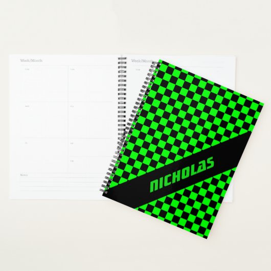 Aangepaste Neon Green geruit patroon planner (Display)