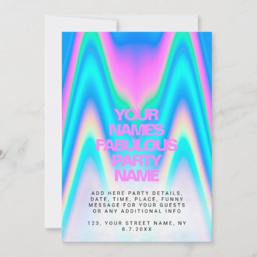 Aangepaste Neon Holographic Iridescent Y2K Party Kaart (Voorkant)