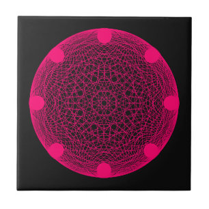 Aangepaste Neon Roze Mandala op Zwarte Keramische Tegeltje