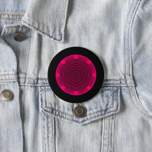Aangepaste Neon Web Mandala Button – Roze op Zwart (In situ)