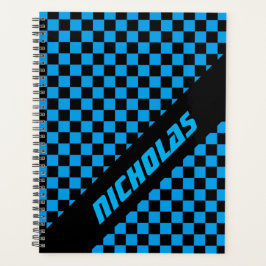 Aangepaste neonblauwe geruite patroon planner