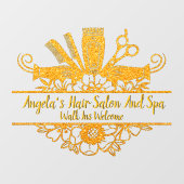 Aangepaste nep gouden glitter kapsalon en spa raamsticker (Vel)