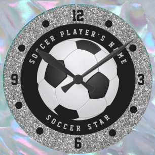 Aangepaste nep zilveren glitter voetbal ronde klok