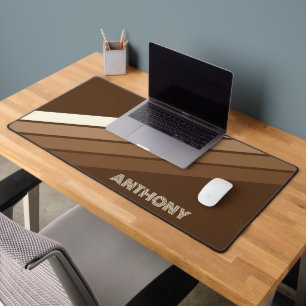 Aangepaste neutrale aardetinten Stripes Art op bru Bureaumat