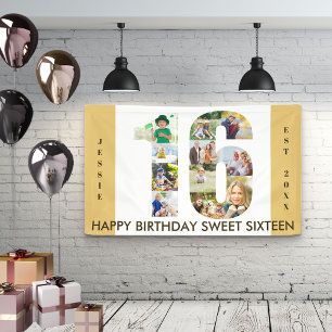 Aangepaste neutrale fotocollage voor 16e verjaarda spandoek