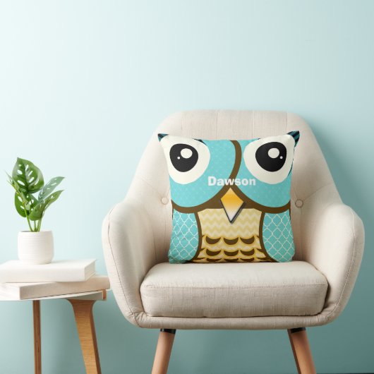 Aangepaste New Baby Boy's Room Cute Aqua Owl Kussen (Stoel)