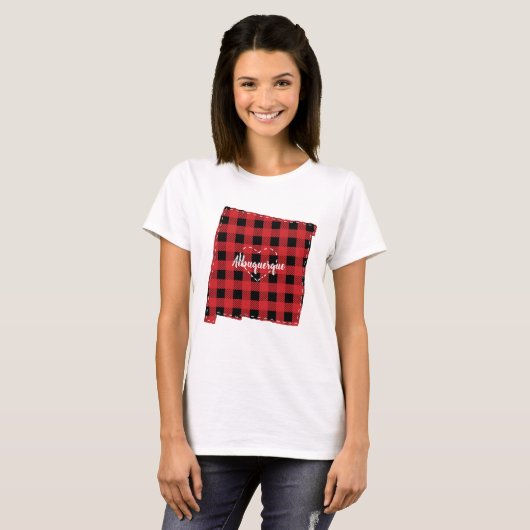 Aangepaste New Mexico Hometown State Plaid Kerstmi T-shirt (Voorkant volledig)