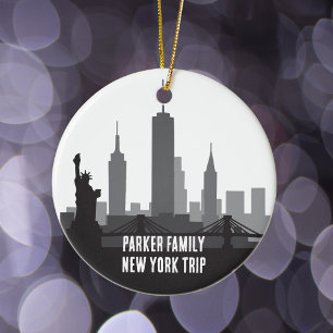 Aangepaste New York reis Skyline Familiefoto Keramisch Ornament