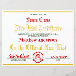 Aangepaste Nice List Certificaat Kerst Sjabloon