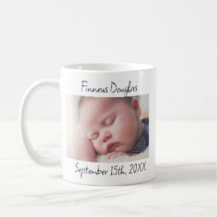 Aangepaste nieuwe baby foto, naam en datum koffiemok