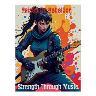 Aangepaste Ninja Girl Gitarist Art Inspirerend Perfect Poster