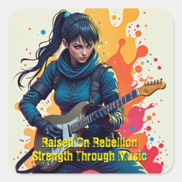 Aangepaste Ninja Girl Gitarist Art Inspirerend Vierkante Sticker