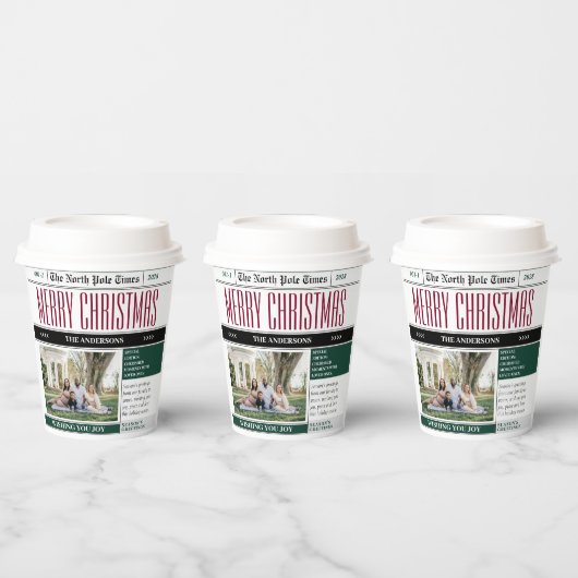 Aangepaste Noordpool krant Kerstfoto Papieren Bekers (Multi)