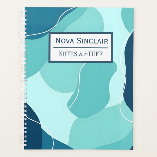 Aangepaste Nova Sinclair Abstract Teal Organische Planner (Voorkant)