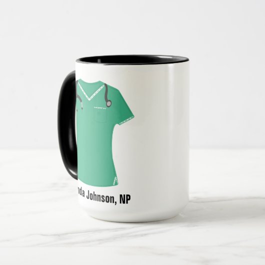 Aangepaste NP-verpleegkundige Aqua Scrubs Mok (Voorkant links)
