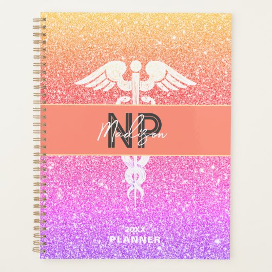 Aangepaste NP-verpleegkundige Rainbow Glitter Planner (Voorkant)