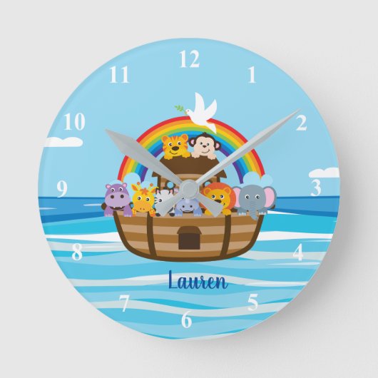 Aangepaste Nursery Wall Clock van Noah Ronde Klok (Voorkant)