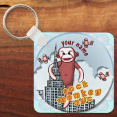 Aangepaste NYC Sock Monkey-naam Sleutelhanger (Voorkant)