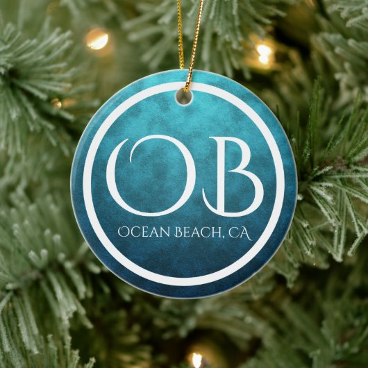 Aangepaste OB Ocean Beach, CA Blue Bkg Kerstmis Keramisch Ornament (Boom)