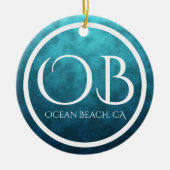 Aangepaste OB Ocean Beach, CA Blue Bkg Kerstmis Keramisch Ornament (Voorkant)