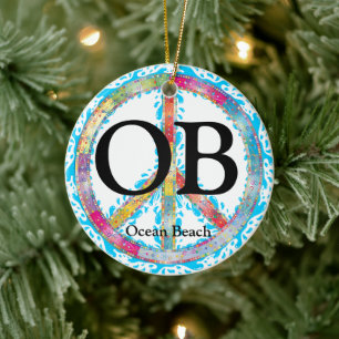 Aangepaste OB Ocean Beach California Peace Sign Keramisch Ornament