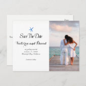 Aangepaste Ocean Blue Beach bruiloft Save the date Aankondigingskaart (Voorkant / Achterkant)