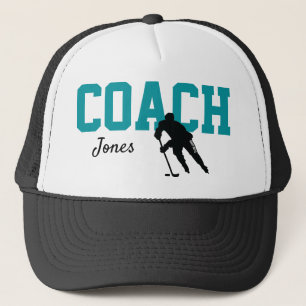 Aangepaste ockey Coach Name Shark Blauwgroen Trucker Pet