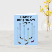 Aangepaste ockey Player Birthday Hockey Sticks Kaart (Gele Bloem)