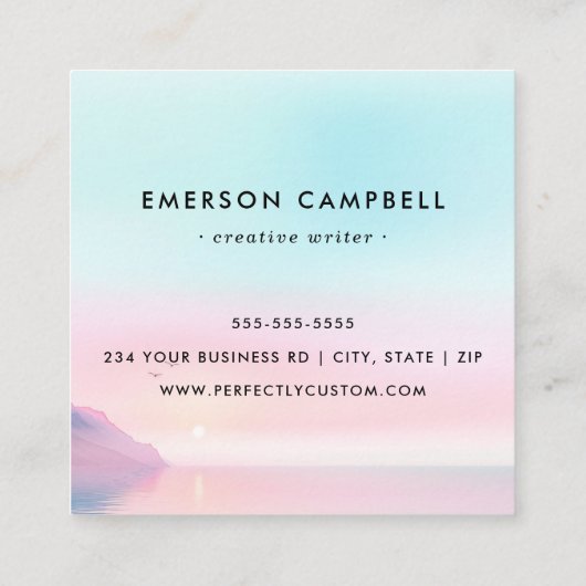 Aangepaste offerte bericht waterverf zonsopgang ov vierkante visitekaartje (Achterkant)
