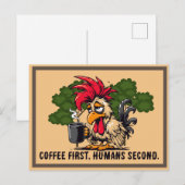 Aangepaste offerte -Rooster- Koffie eerst, mensen Briefkaart (Voorkant / Achterkant)