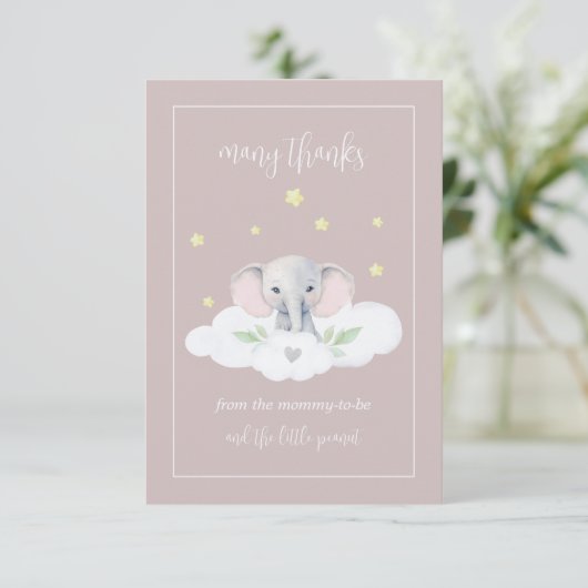 Aangepaste Olifant Roze Baby shower Dank u Kaarten (Staand voorkant)
