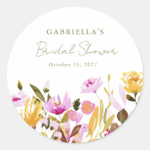 Aangepaste olijf roze waterverf bloem bruidsdouche ronde sticker