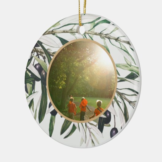 Aangepaste  Olijfafdeling Prettige feestdagen Keramisch Ornament (Links)