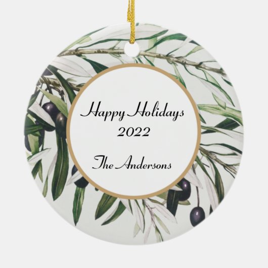 Aangepaste  Olijfafdeling Prettige feestdagen Keramisch Ornament (Achterkant)