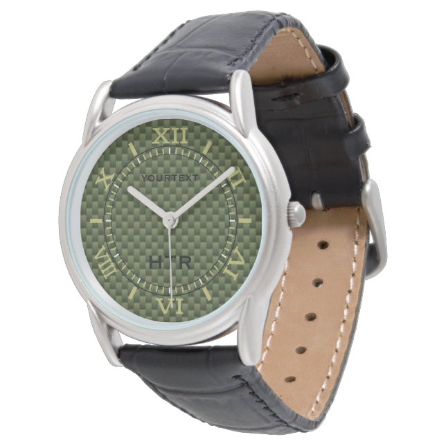 Aangepaste Olive Green Carbon Fiber Dial Horloge (Gekanteld)