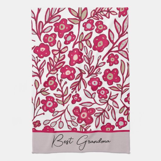 Aangepaste oma Boho Floral Red Gray Kitchen Towel Theedoek (Verticaal)